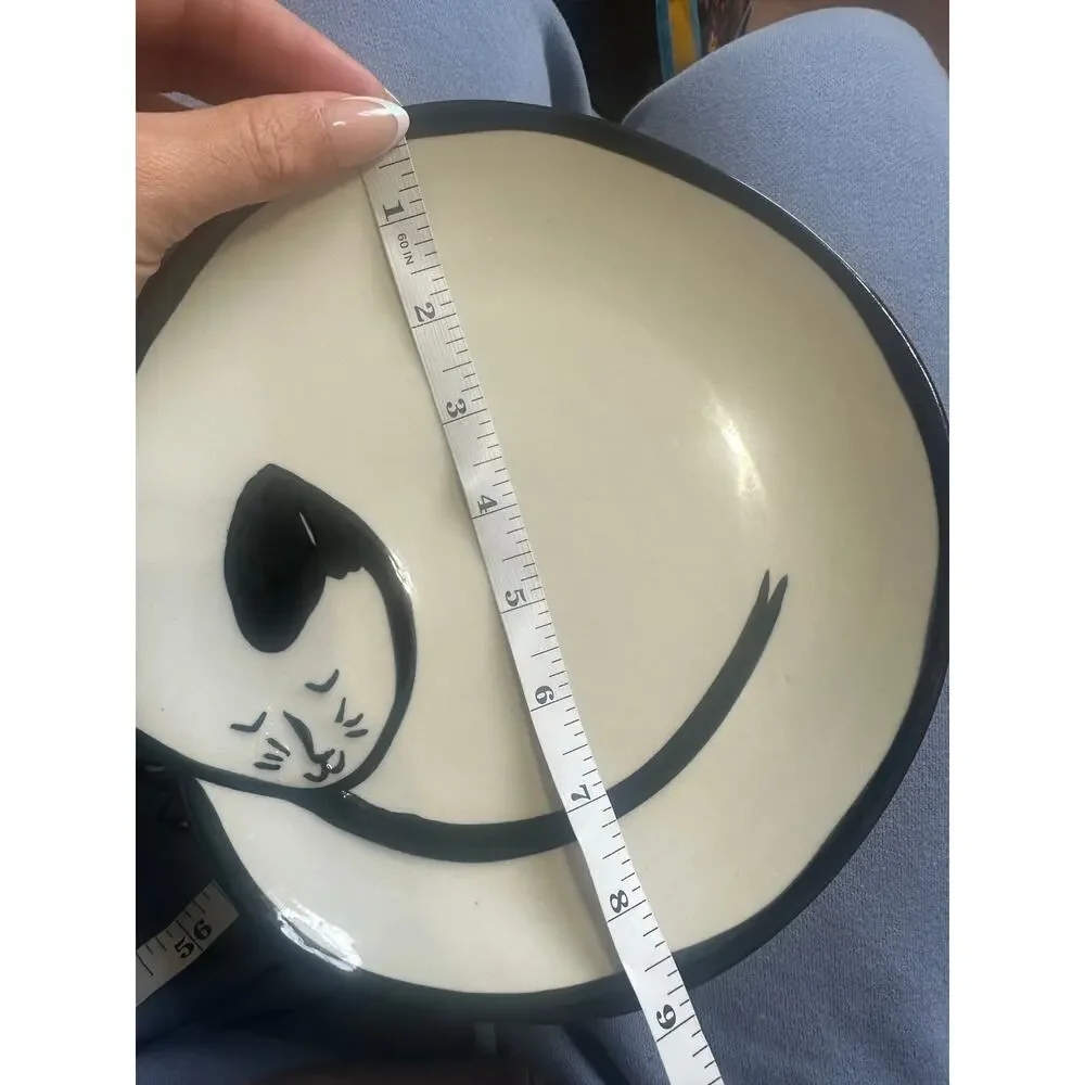 West Elm Sleeping Cat Plates (3) Hand Painted Salad Snacks Excellent Condition